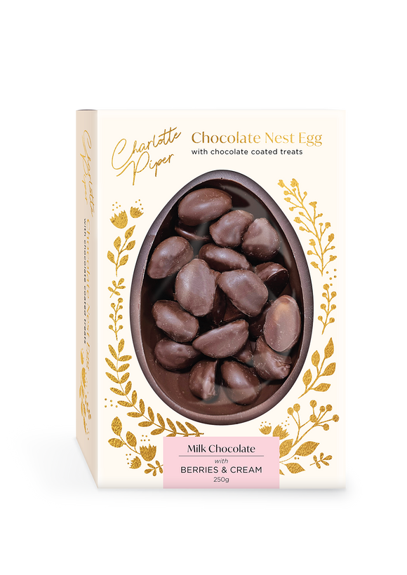 Milk Choc Nest Egg with Choc Coated Berries & Cream 250g (6)