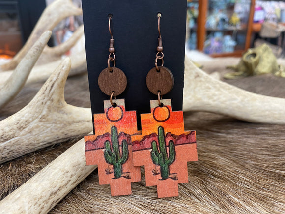 Wooden Cactus Earrings ER766
