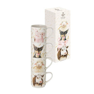 FARMYARD FACES STACKABLE 4PK MUG