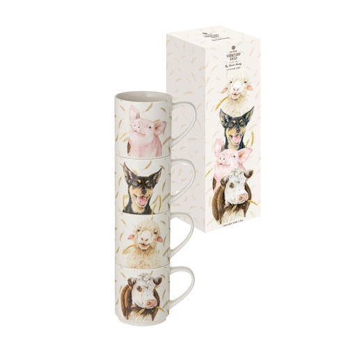 FARMYARD FACES STACKABLE 4PK MUG