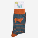 Men's Bamboo Socks - Teal/Orange, Highland Cow Stripe