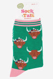 Women's Highland Cow With Floral Crown Bamboo Socks in Green