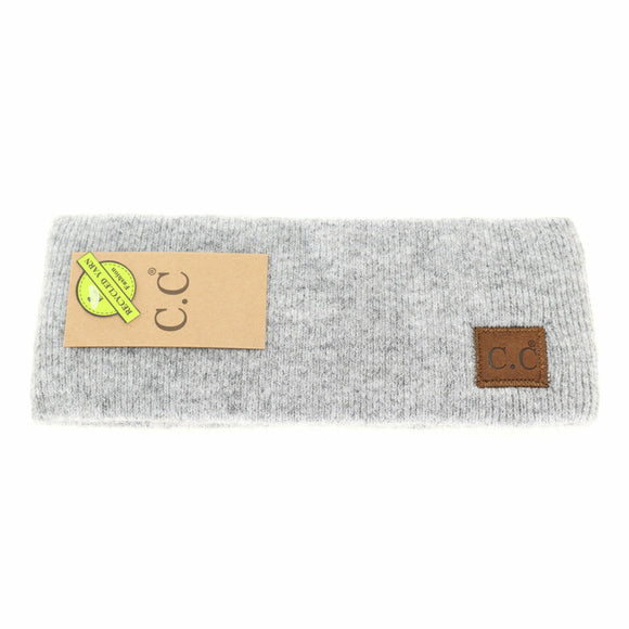Soft Ribbed Leather Patch C.C. Head Wrap HW9021: Heather Lt. Grey