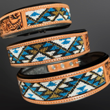 Colorado Beaded Tooled Leather Western Dog Collar