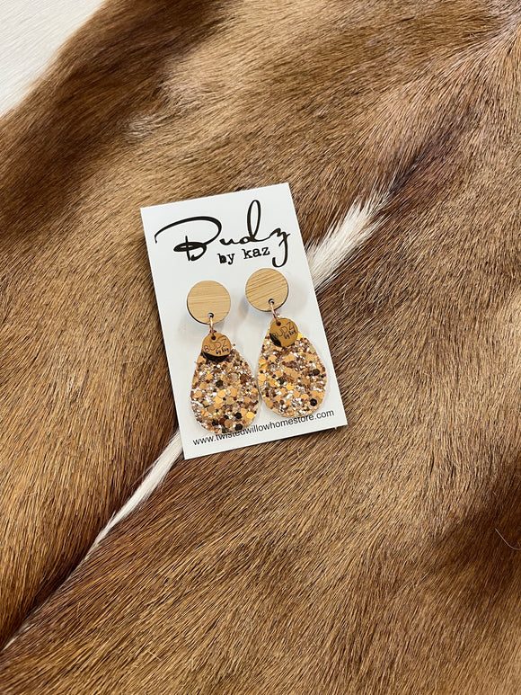 Budz by Kaz - Drop Dangling Earrings Rose Gold Glitter