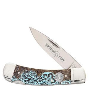 Whiskey Bent Trapper Pocket Knife Single Locking Blade - Tooled Country KWB13-38
