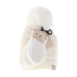 C.C BABY BABY Solid Knit Pom Beanie and Mittens Set