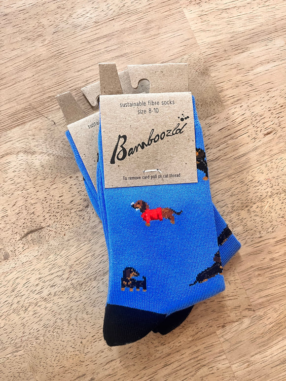 Kids Sausage Dog Bamboo Socks BLUE