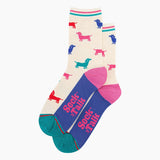 Women's Bamboo Socks - Cream/Multi, Sausage Dog
