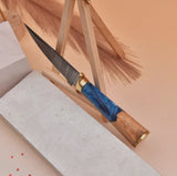 8” Damascus Knife with Leather Sheath - Artistic Handle