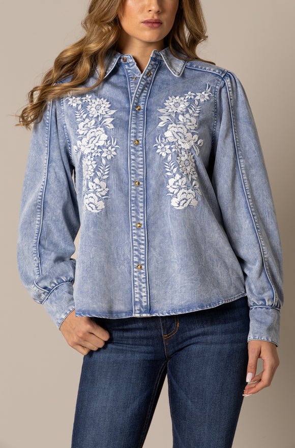 Kimes Ranch Long Sleeved Shirt - Mae Light Wash Indigo