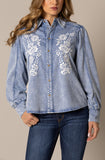 Kimes Ranch Long Sleeved Shirt - Mae Light Wash Indigo