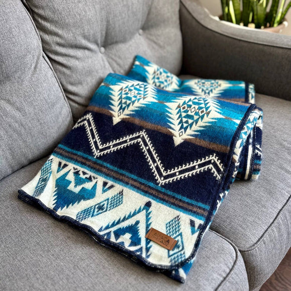 Andean Alpaca Wool Blanket - Cobalt Blue