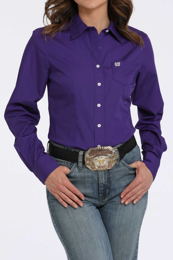 WOMEN'S SOLID BUTTON-DOWN WESTERN SHIRT - PURPLE