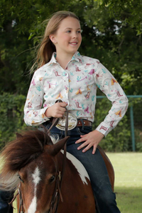 Cruel Denim - GIRLS BOOT & TEPEE PRINT SNAP FRONT WESTERN SHIRT - WHITE