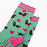 Women's Bamboo Socks - Mint, Sausage Dog Love Heart Balloon