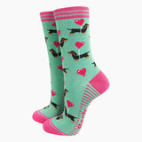 Women's Bamboo Socks - Mint, Sausage Dog Love Heart Balloon