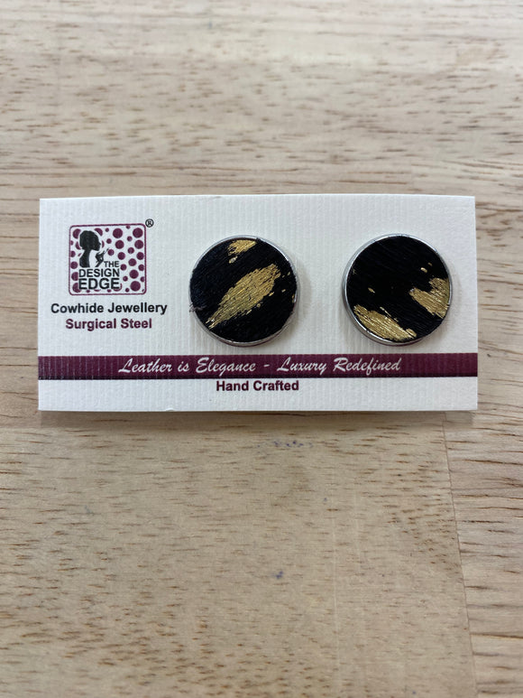 Cowhide Earrings - Black & Gold DE002