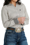 Women's Cinch MSW9164211 TENCEL White/Burgundy/Pink Stripe Button Down Western Shirt
