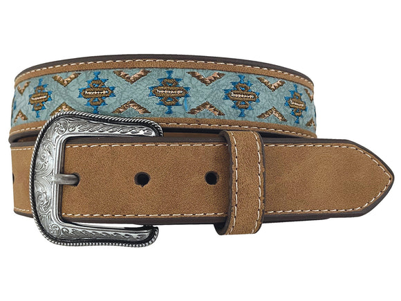 Roper Boy's Manmade Leather Brown Belt - Aztec Embroidery