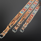 Sedona Tooled Leather Western Dog Collar Turquoise/Brick Red