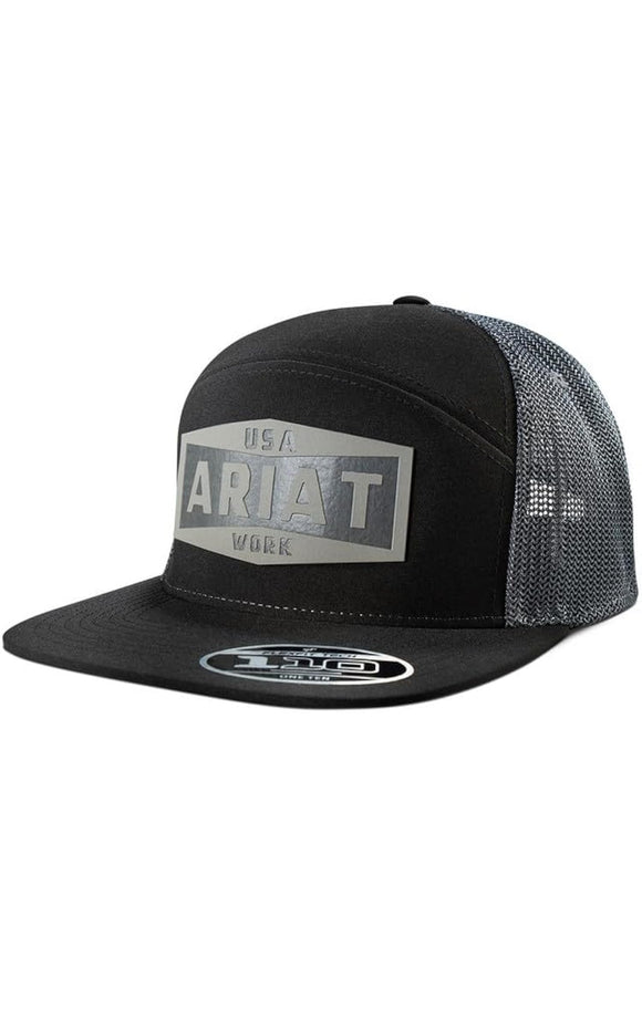 ARIAT Work Mens Cap Baseball Hat Leather Patch Black
