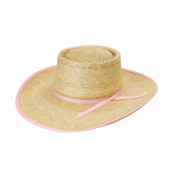 Reata 4 Inch Brim Palm Leaf Hat - Oak/Pink