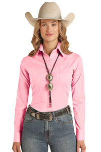 PINK SOLID BUTTON DOWN LONG SLEEVE SHIRT