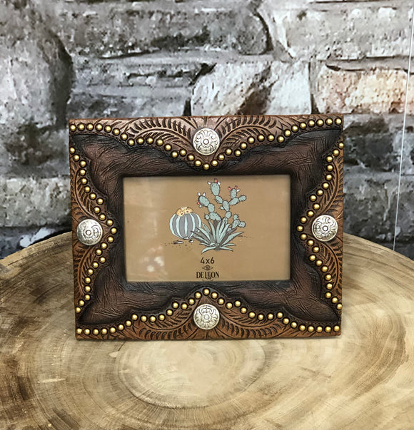Faux Leather Western Rustic Concho 6” x 4” Picture Frame