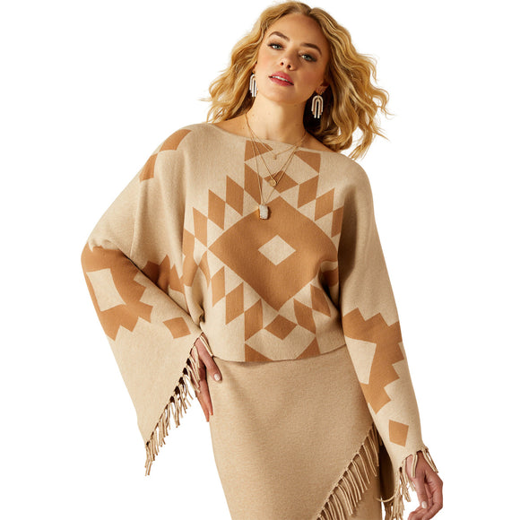Ariat Sunset Chic Sweater Poncho - OATMEAL/TANNIN