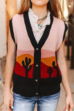 Western Cowboy Sunset Button Down Knit Sleevelss Sweater