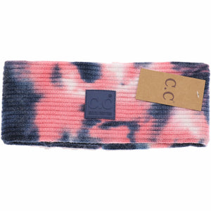 Tie Dye Fashion Headband with Rubber Patch - Women's: Navy/Pink