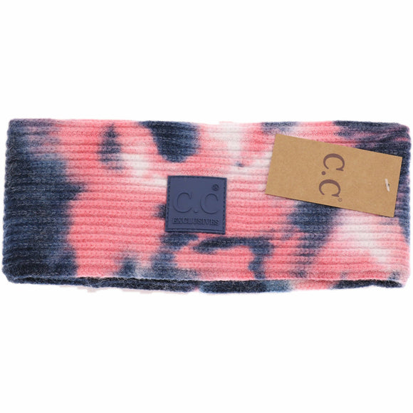 Tie Dye Fashion Headband with Rubber Patch - Women's: Navy/Pink