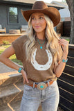 Print Short Sleeve Round Neck Drop Shoulder Knit Top