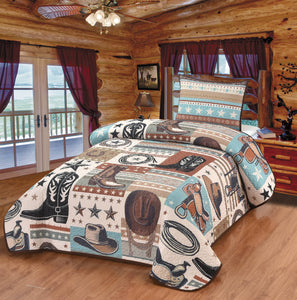 Western Charm Quilt Twin – Cowboy Boots & Saddle Design