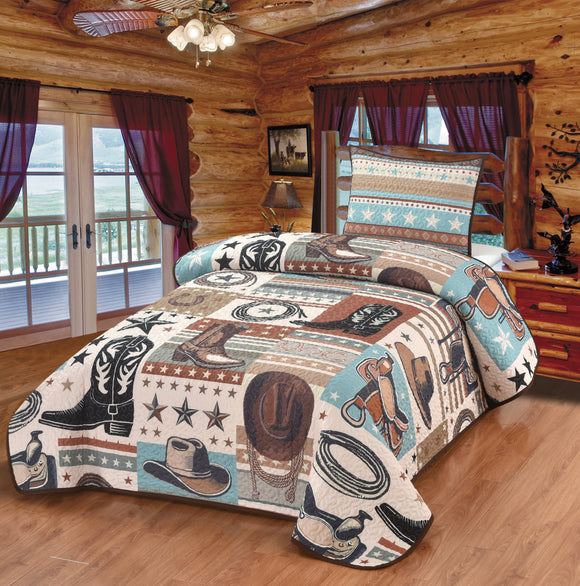 Western Charm Quilt Twin – Cowboy Boots & Saddle Design