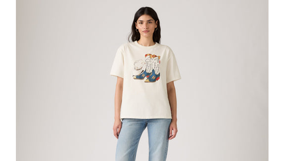 LEVI'S® WOMEN'S GRAPHIC TABOR T-SHIRT - Cowboy Boot And Hat Egret
001MX-0007