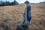 Andean Alpaca Wool Blanket - Ocean Breeze - Light Blue/Dark