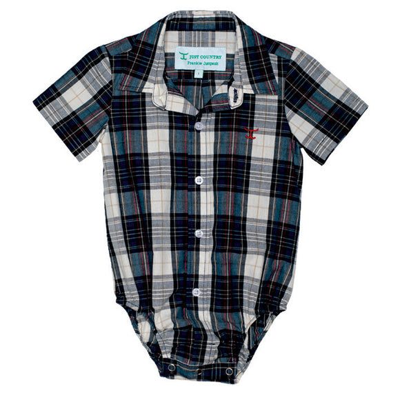 JUST COUNTRY
Infant's Frankie Short Sleeve Full Button Plaid Jumpsuit - Navy / Red