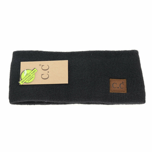 Soft Ribbed Leather Patch C.C. Head Wrap HW9021: Black