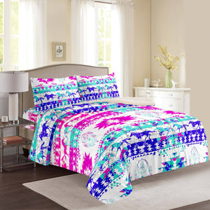 Hot Pink Southwest Inspired 3pc Sherpa Blanket - Jumbo King
