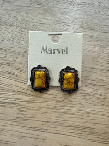 Natural Stone Rectangle Stud Earrings - AE1375