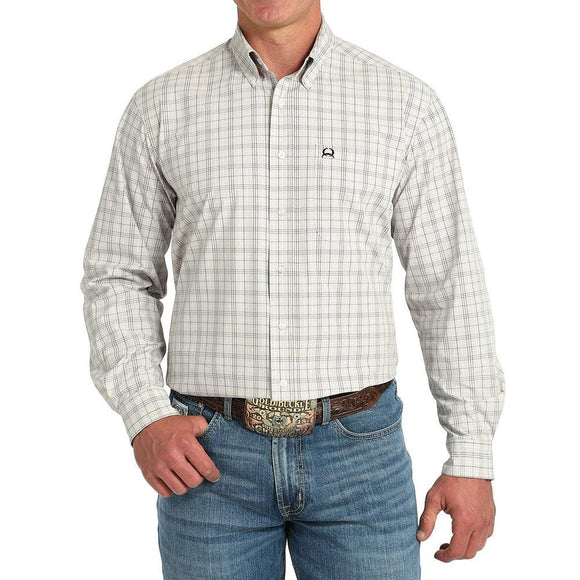 CINCH - MENS WHITE PLAID ARENA FLEX SHIRT