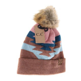 Aztec Natural Faux Fur Pom C.C Beanie YJ1000: Taupe