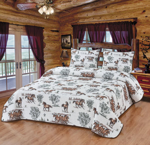 Rustic Trail Horses Farmhouse Decorative Quilt Bedding Set