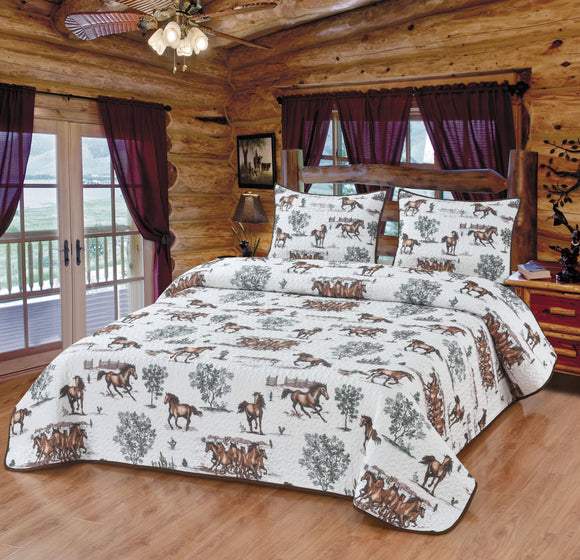 Rustic Trail Horses Farmhouse Decorative Quilt Bedding Set