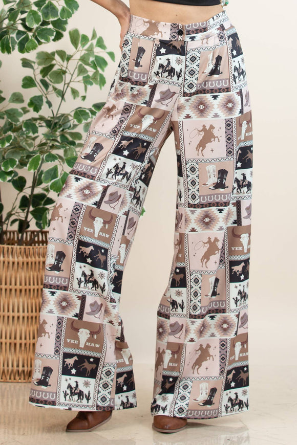 P1261-6274-Nora Western Patch Collage Print Slack Pants