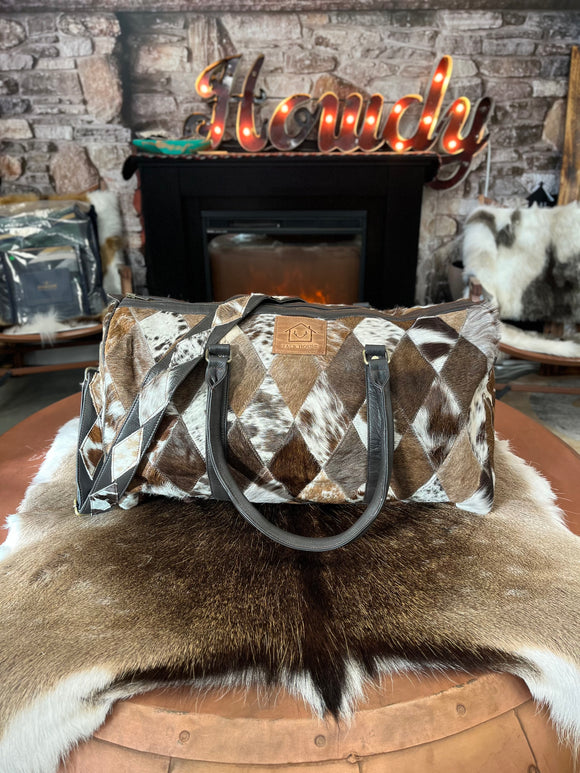 Diamond Pattern Cowhide Overnight Bag #001