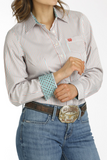 WOMEN'S TENCEL™ STRIPE BUTTON-DOWN WESTERN SHIRT - RED/TEAL/WHITE