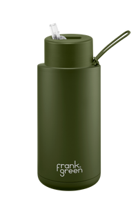 FRANK GREEN CERAMIC REUSABLE BOTTLE 34OZ/1 LITRE WITH STRAW LID - KHAKI